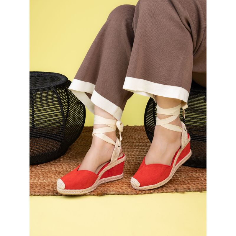 Briskers Red Wedge Open Toe Wedges Heels (EURO 36)