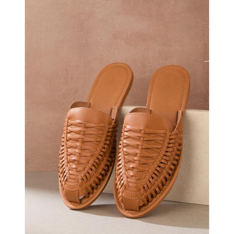Fabindia Tan Round Toe Mules Mules (UK 5)