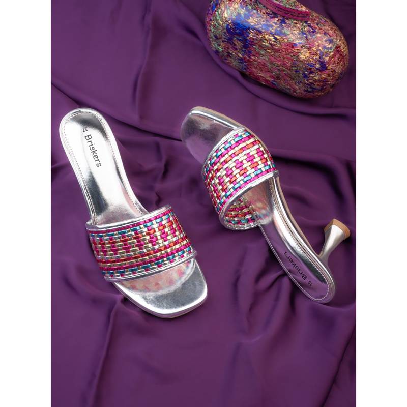 Briskers Silver Spool Open Toe Sandal Heels (EURO 36)
