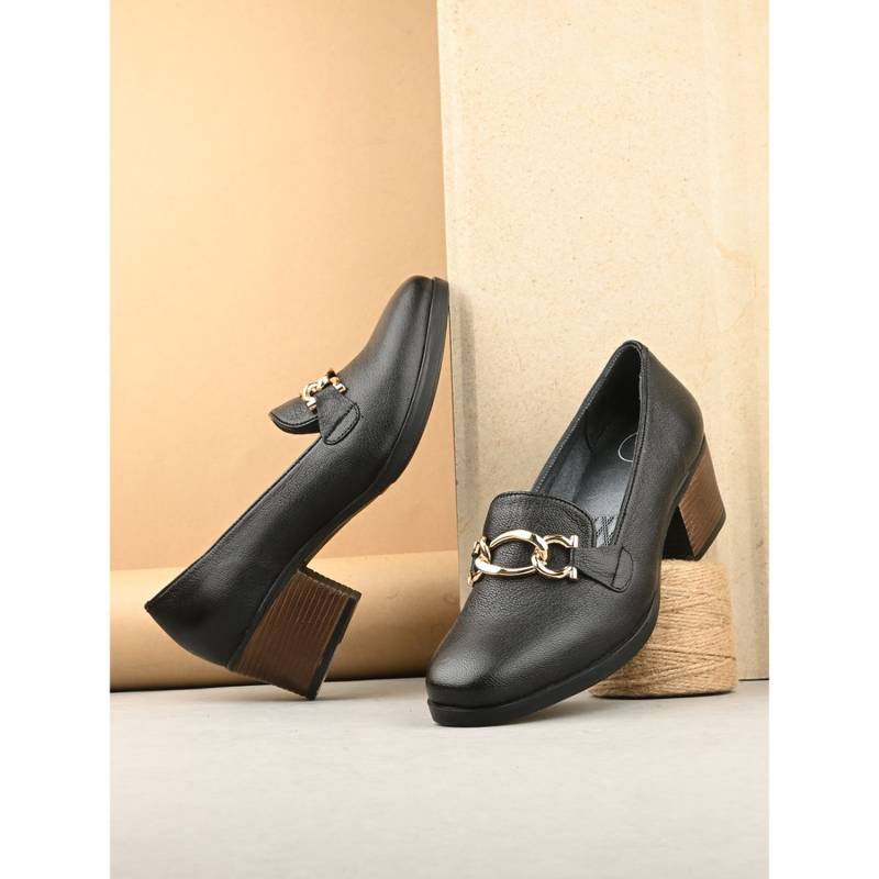 EGOSS Black Block Round Toe Pump Heels (EURO 36)