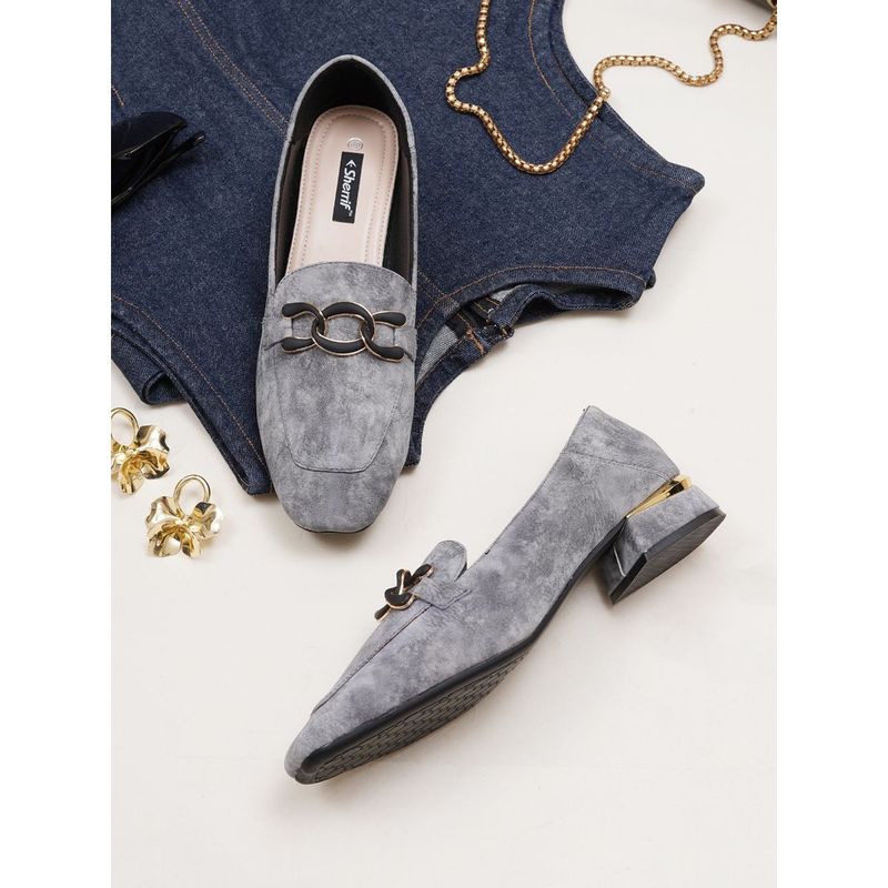 Sherrif Shoes Grey Block Square Toe Pump Heels (EURO 34)