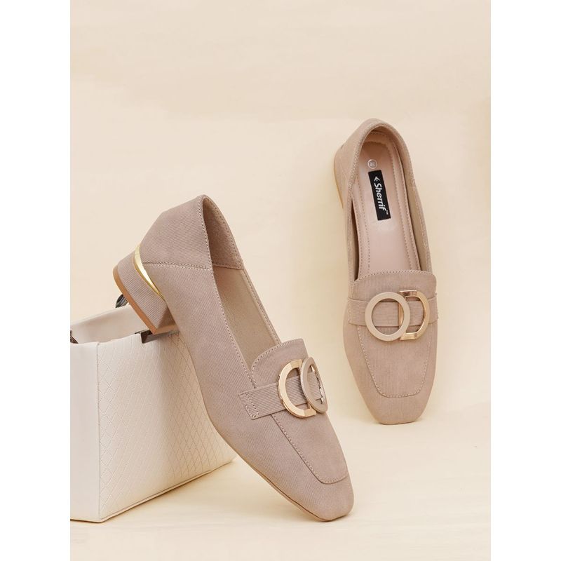 Sherrif Shoes Beige Block Square Toe Pump Heels (EURO 37)