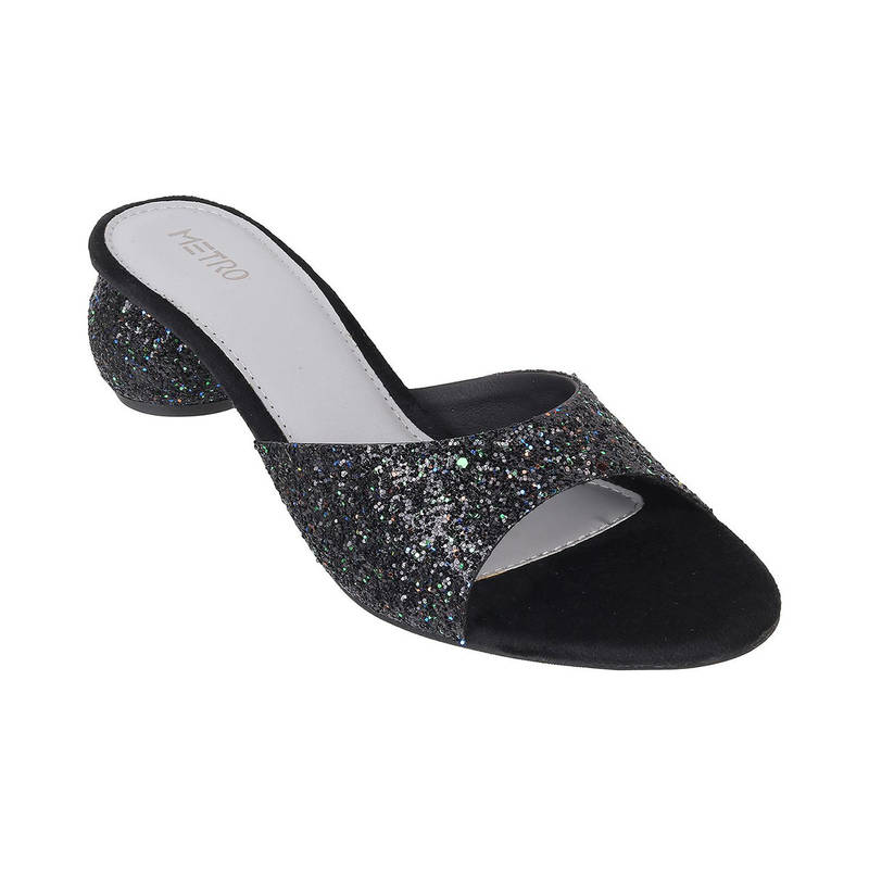 Metro Women Embellished Synthetic Black Slip Ons Sandals (EURO 36)