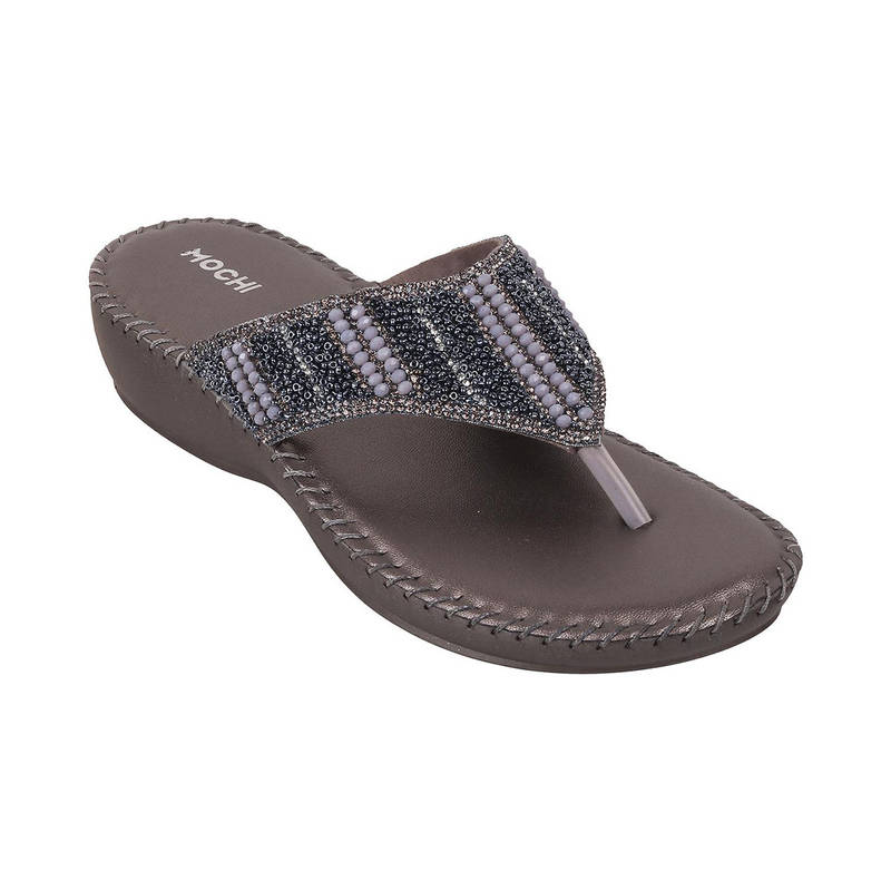 Mochi Women Synthetic Gun Metal Platform Flipflops (EURO 36)