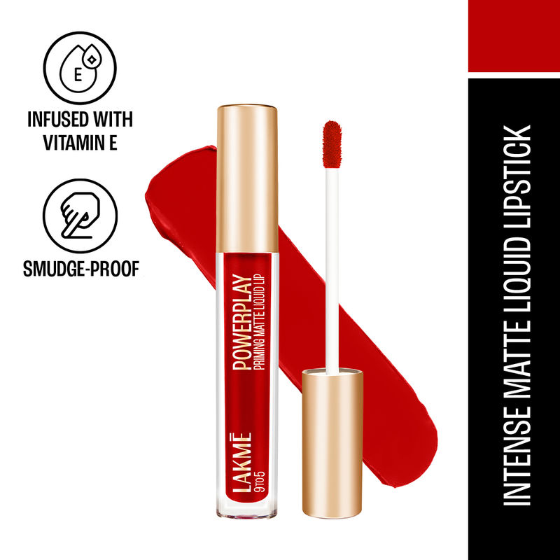 Lakme 9to5 Primer + Matte Liquid Lip Color, Lightweight & Transferproof - MR2 Driven Red
