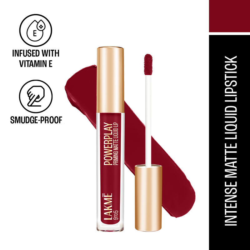 Lakme 9to5 Primer + Matte Liquid Lip Color, Lightweight & Transferproof - MR4 Deepmaroon