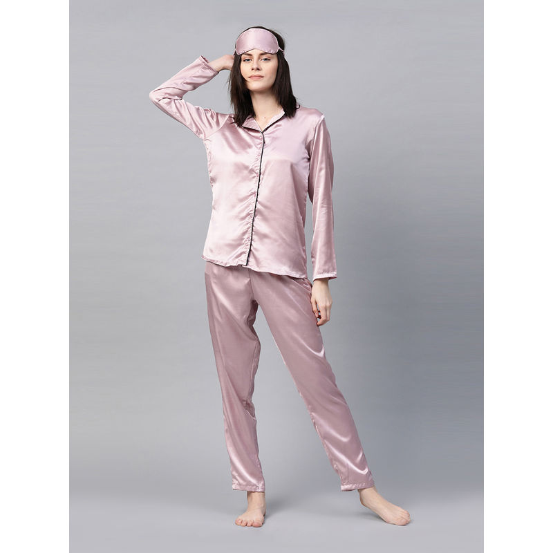 Drape In Vogue Women Satin Solid Night Suit - Purple (XL)