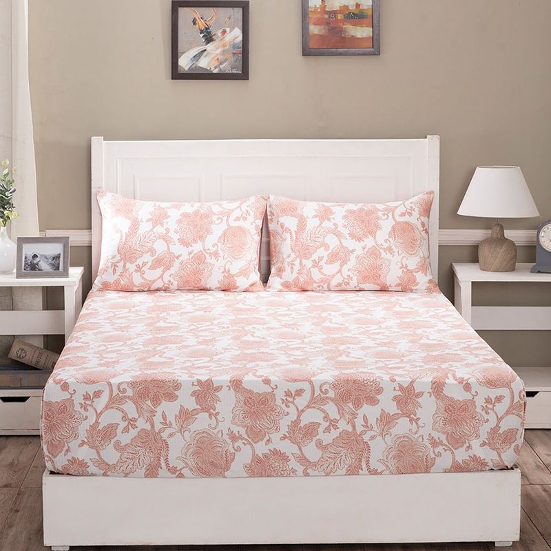 Maspar Hues Art Nouveau Mabel 210 TC Cotton Print Red Bed Sheet With 1 Pillow Cover (SINGLE)