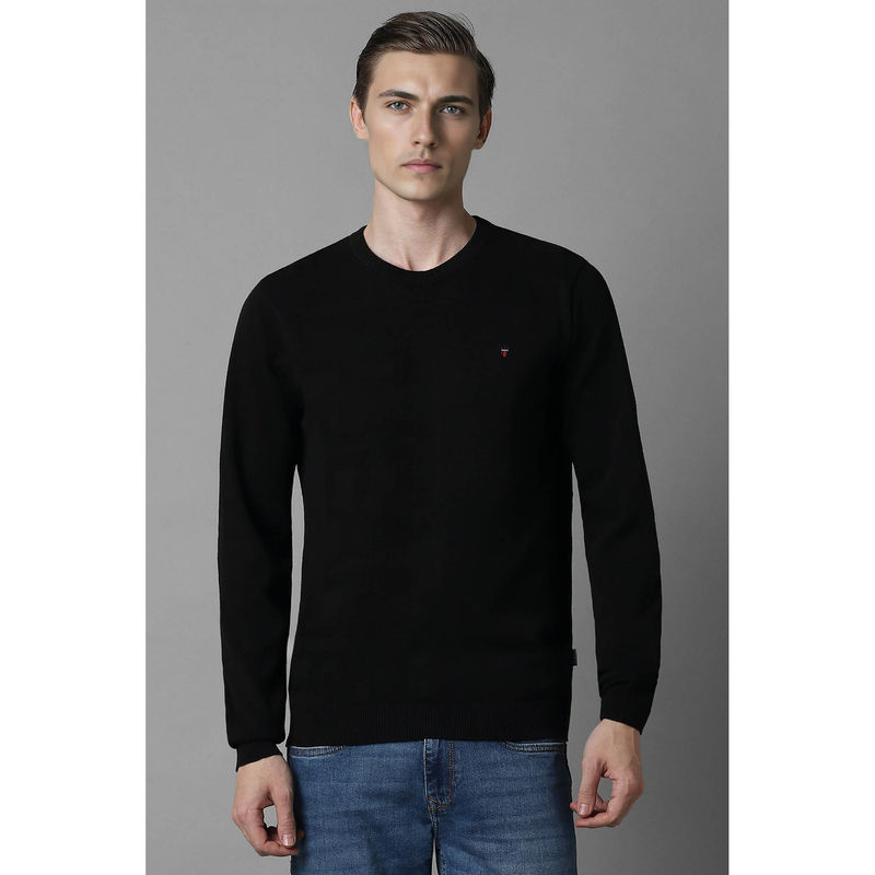 Louis Philippe Men's Black Solid Full Sleeves Sweater (S)