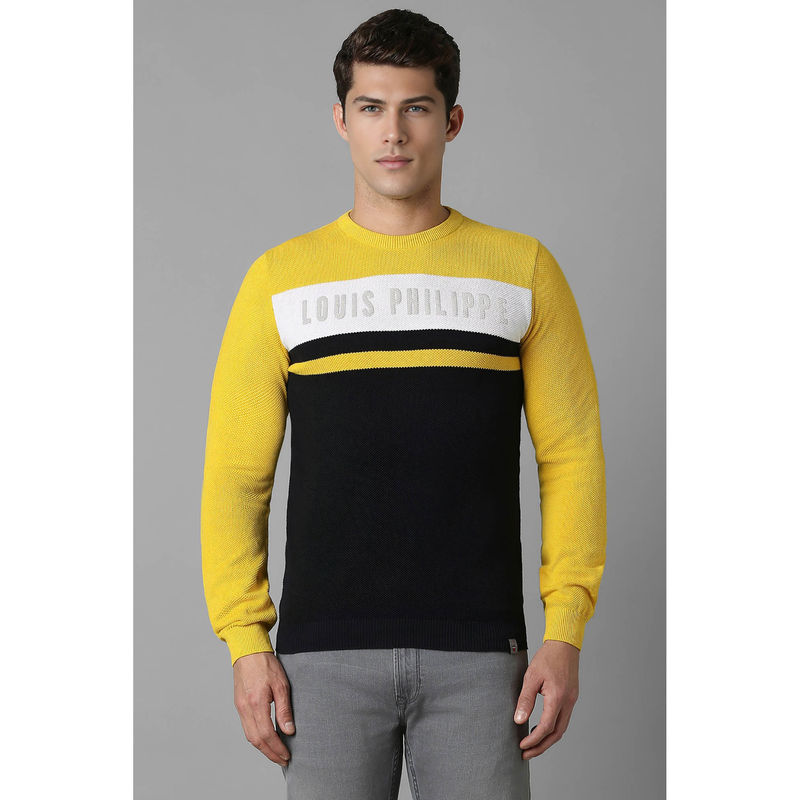 Louis Philippe Men's Yellow Full Sleeves Sweater (S)