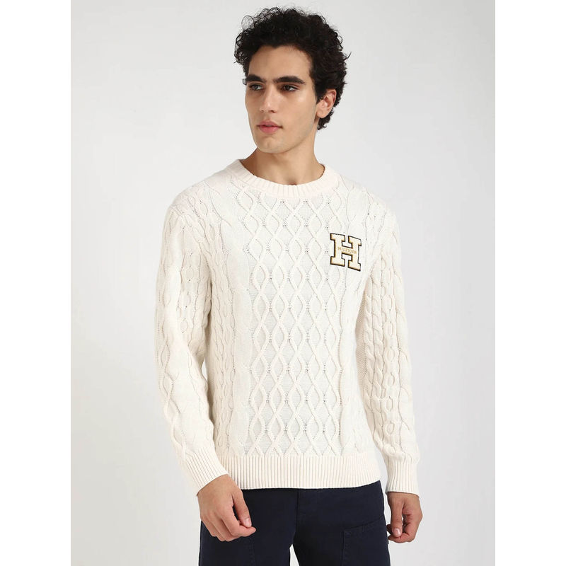 Tommy Hilfiger Off White Aop Relaxed Fit Cotton Sweater (L)
