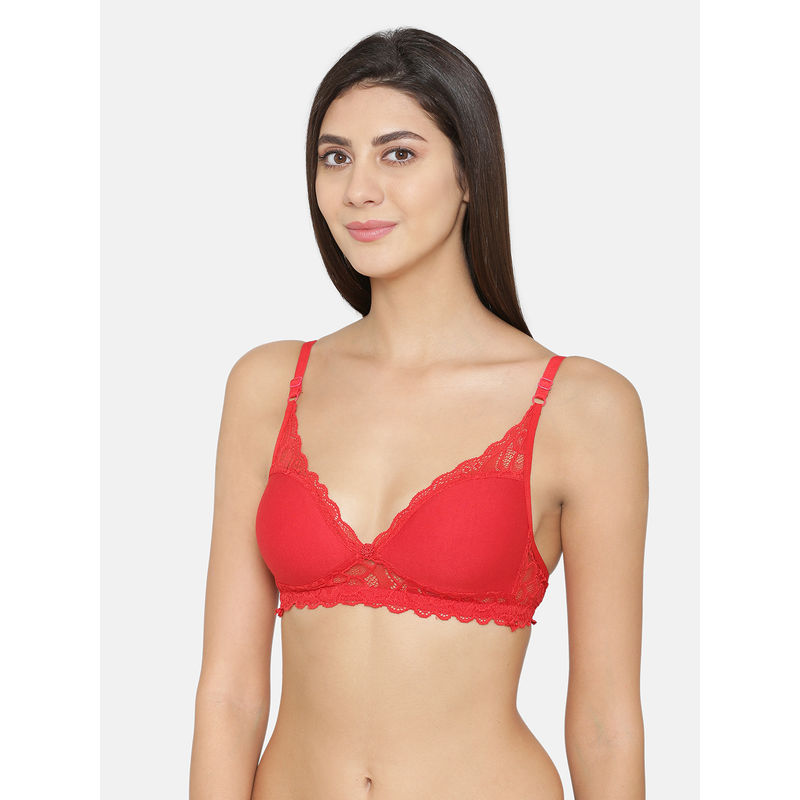 Abelino Red Non-Wired Non Padded half coverage Lace Bra - Red (32B)