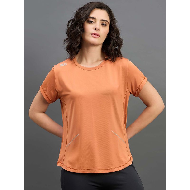 Dida Orange Women's Round Neck Poly Spandex T-Shirt (M)