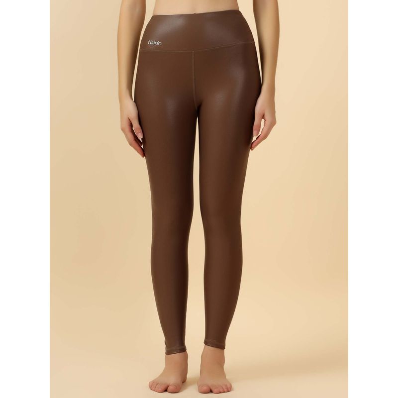 Fitkin Brown Lux Mocha Gloss High-Waist Leggings (S)