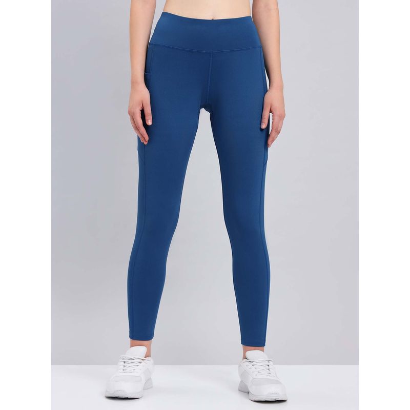 Technosport Blue Women Solid Slim Fit Sports Tights with Elastic Lite for Yoga and Fitness (S)