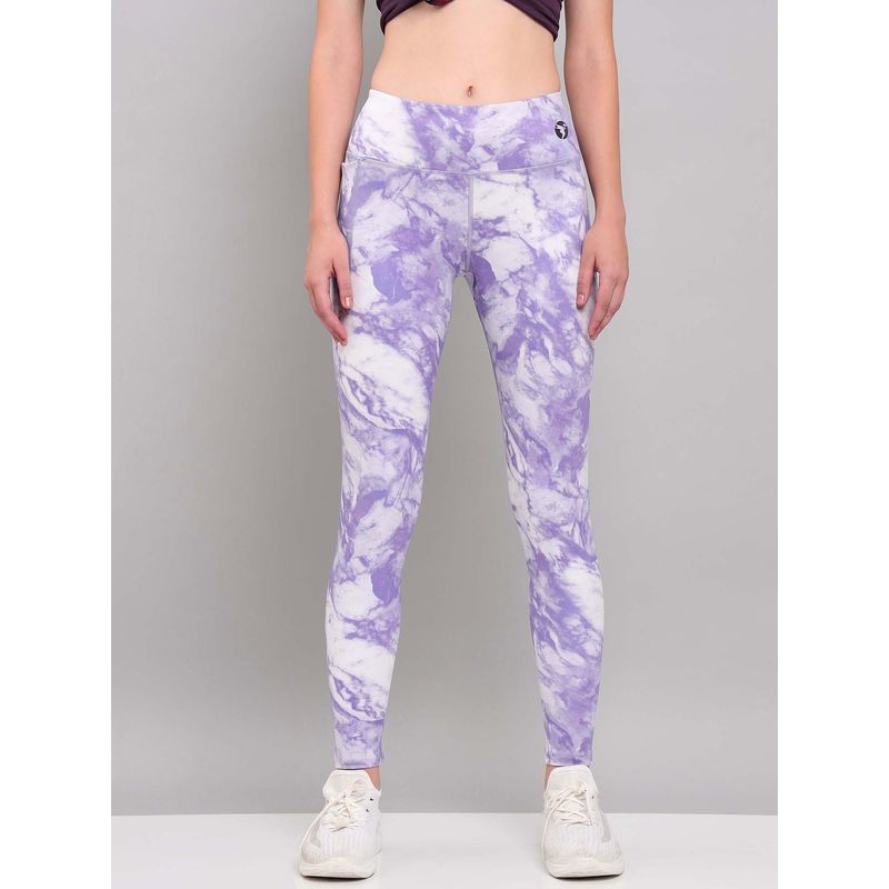 Technosport Purple Women Printed Slim Fit Sports Tights with Elastic Plus for Workout Wear (S)