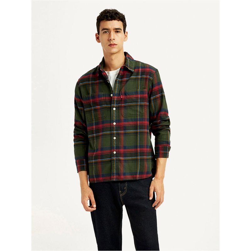 Levi's Men's Plaid Multi-Color Spread Collar Flannel Shirt (L)