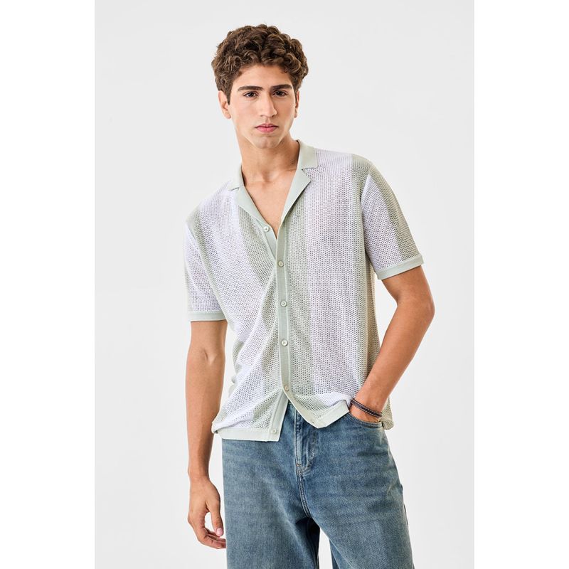 Snitch Light Green Stripes Half Sleeves Regular Casual Shirt for Men (XS)