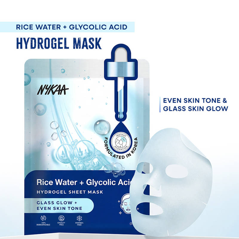 Nykaa Skin Rice Water + Glycolic Acid Hydrogel Sheet Mask For Gentle Exfoliation & Glass Skin Glow