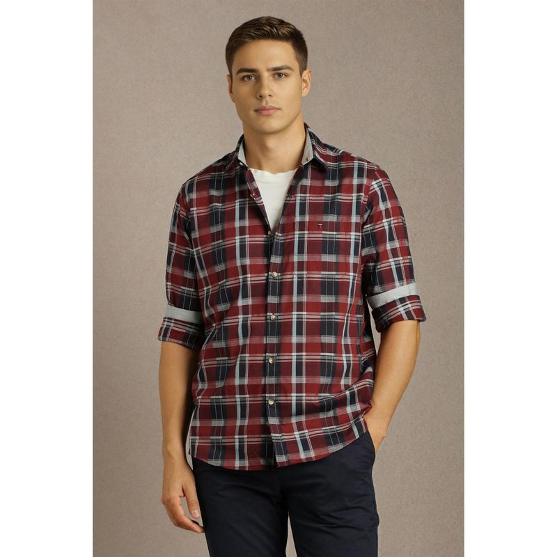 Louis Philippe Men Maroon Check Full Sleeves Casual Shirt (39)