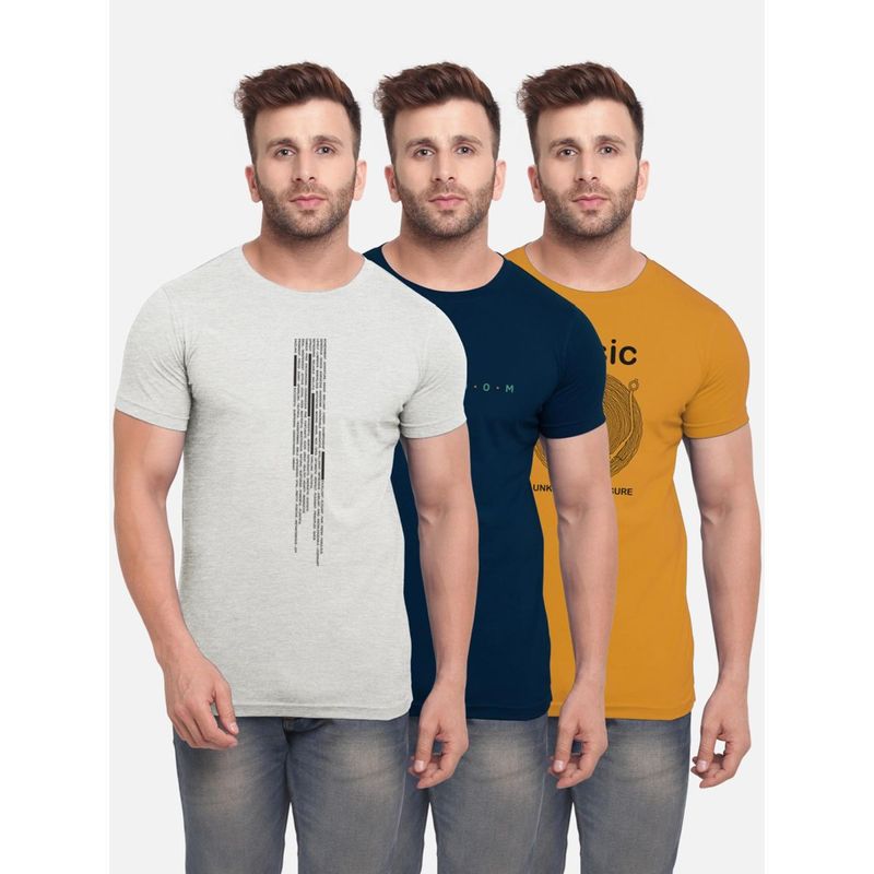 BULLMER Multi-Colour Printed Half Sleeve T-Shirt for Men (Pack of 3) (S)