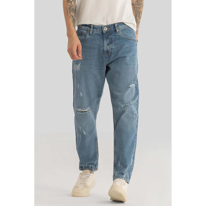 Snitch Vault Blue Distressed Baggy Fit Jeans (34)