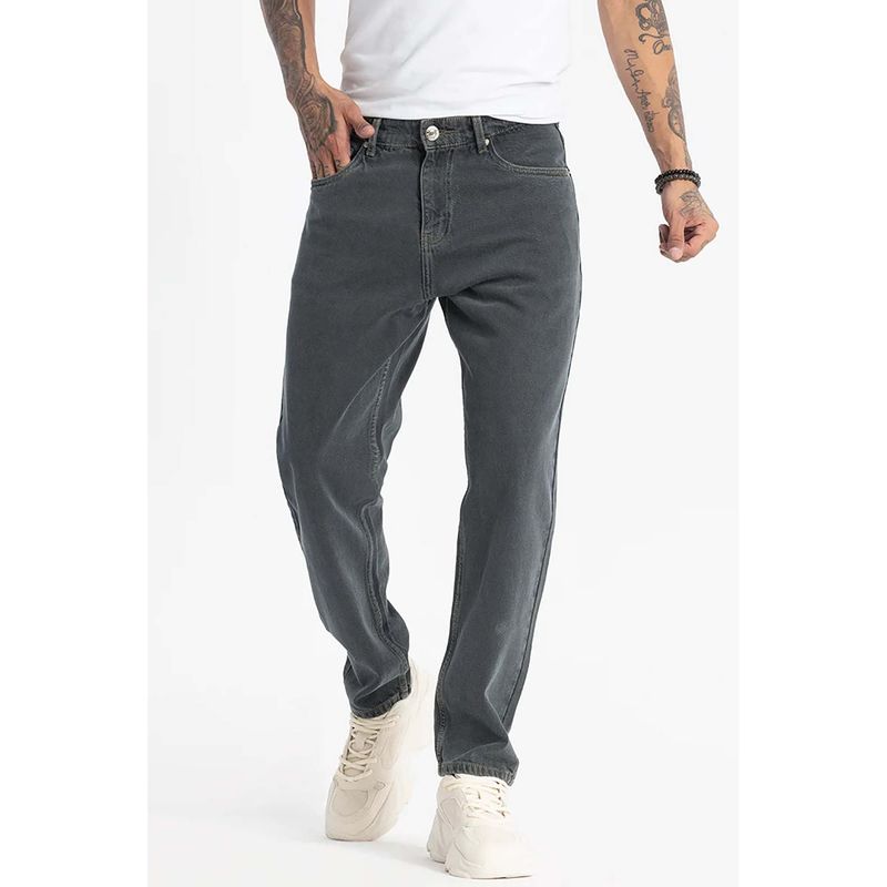 Snitch Charcoal Grey Plain Baggy Fit Jeans (34)