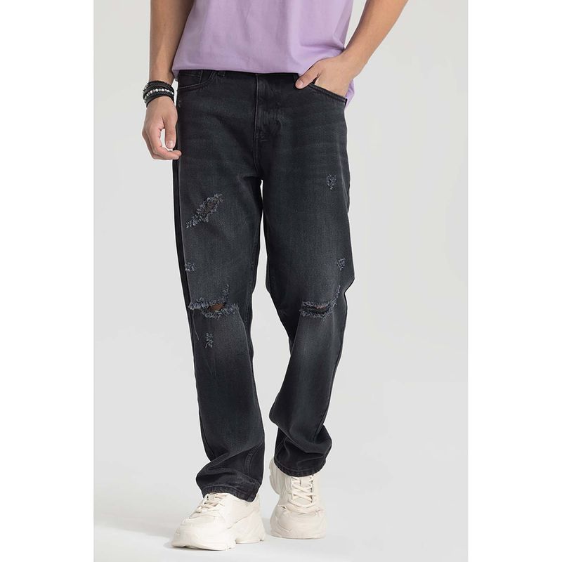Snitch Dark Grey Distressed Relaxed Fit Jeans (34)