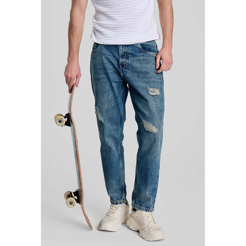 Snitch Denim Blue Distressed Baggy Fit Jeans (34)