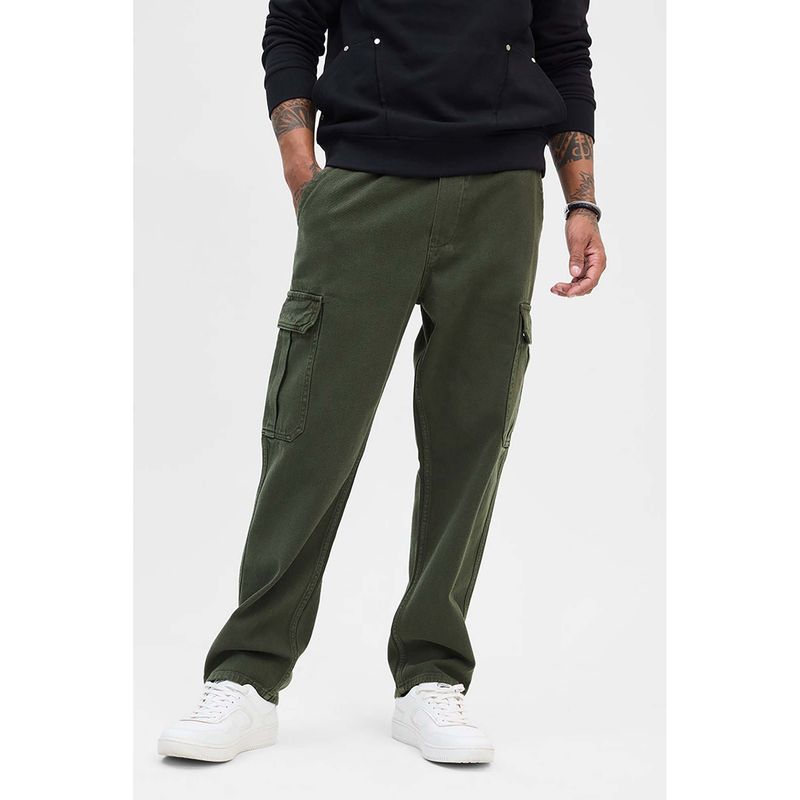 Snitch Olive Comfort Fit Pull On Cargo Jeans (30)
