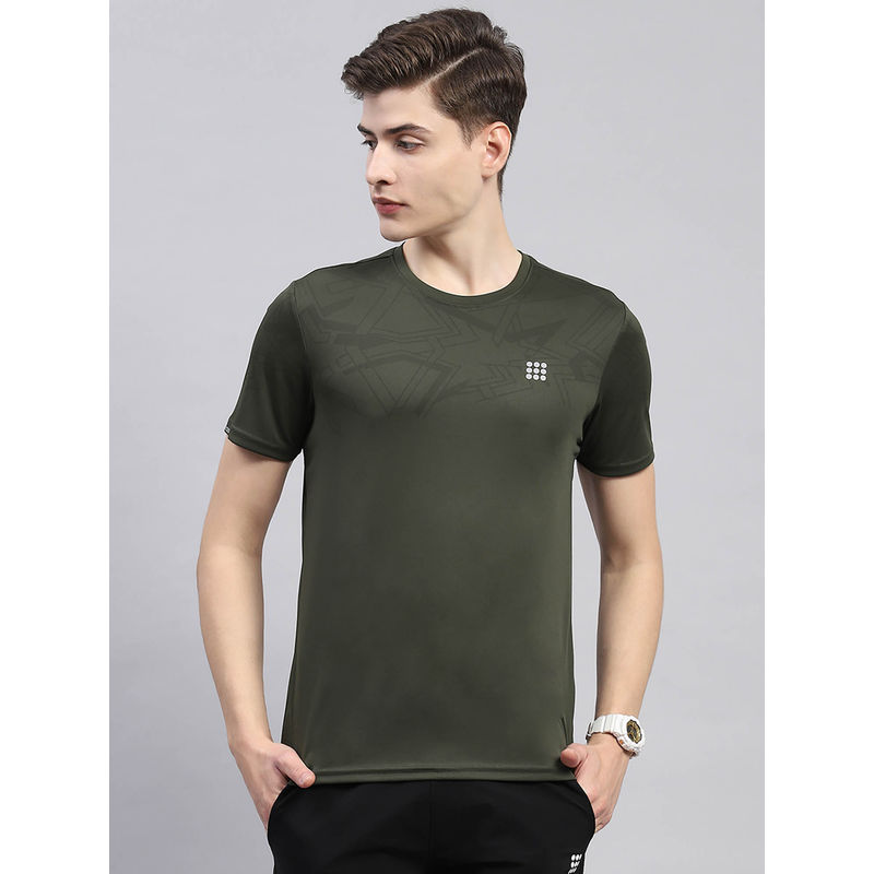 Rock.it Mens Olive Solid Round Neck Half Sleeve T-Shirt (M)
