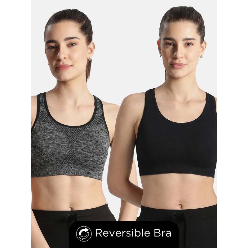 Jockey 1386 Wirefree Micro Touch Nylon Elastane Active Wear Bra - Black Melange (M)