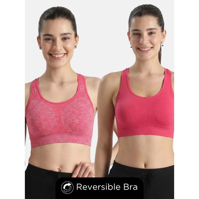 Jockey 1386 Wirefree Micro Touch Nylon Elastane Active Wear Bra - Ruby Melange (S)
