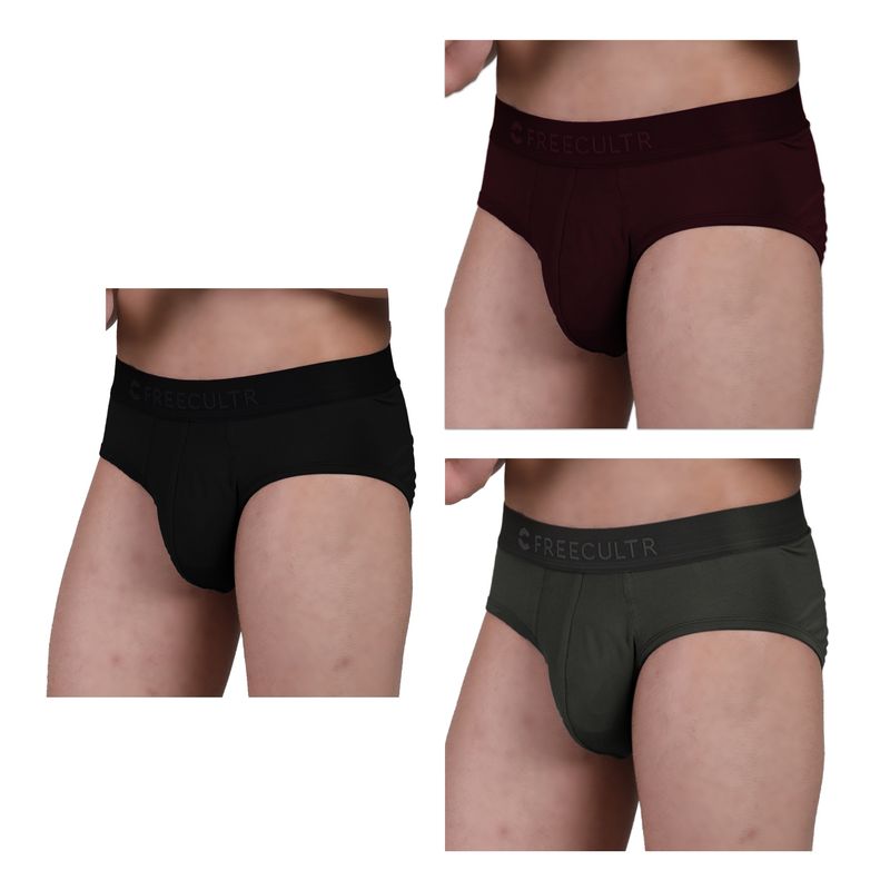 FREECULTR Men's Anti-Microbial Air-Soft Micromodal Underwear Brief, Pack of 3 - Multi-Color (M)