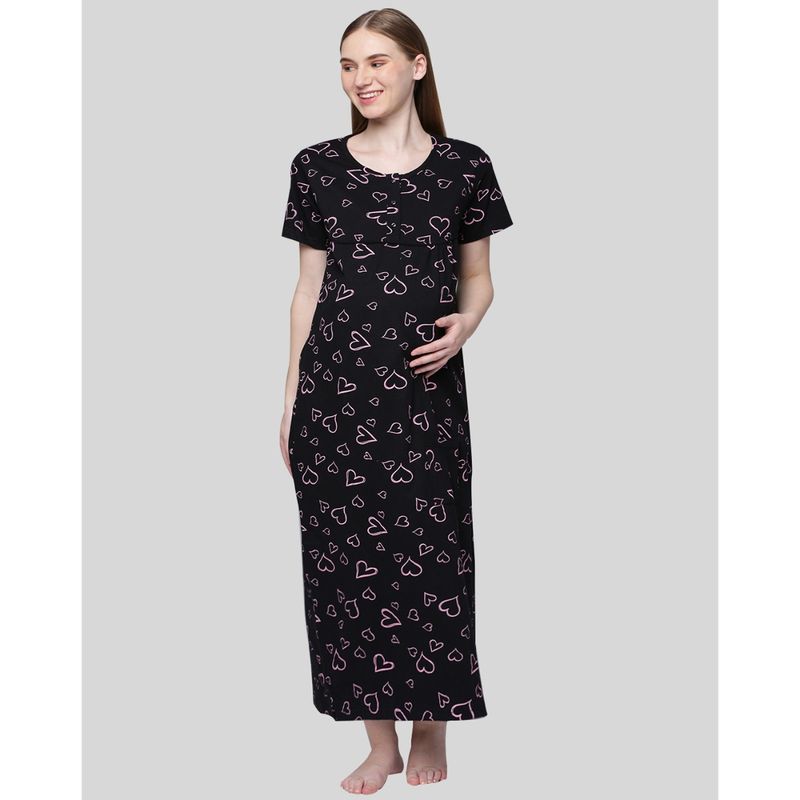 Kryptic Women Black Pure Cotton Printed Maternity Night Dress Buy