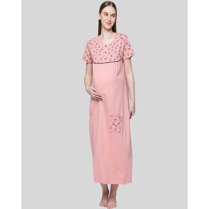 Kryptic Women Rose Pure Cotton Printed Maternity Night Dress (2XL)