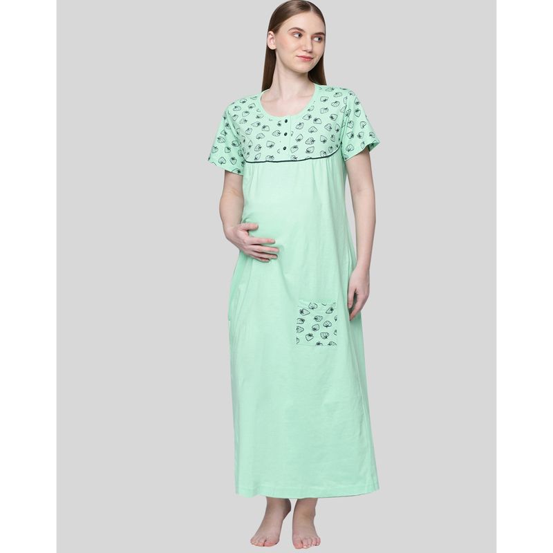 Kryptic Women Green Pure Cotton Printed Maternity Night Dress Buy