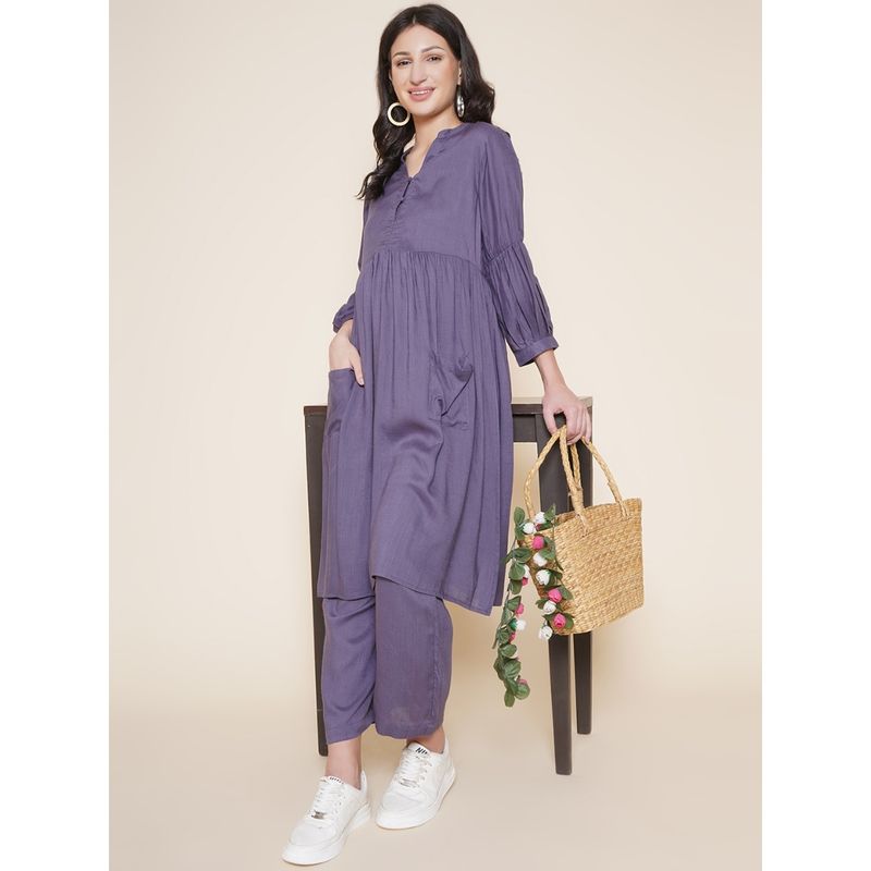 Mine4Nine Grey Solid Rayon Maternity Kurta with Pant (Set of 2) (2XL)