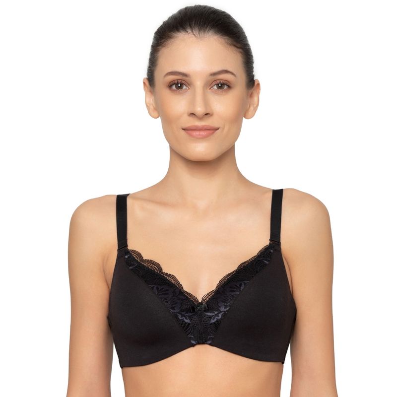 Triumph Modern Lace Cotton Padded Non-Wired Seamless Bra - Black (32C)