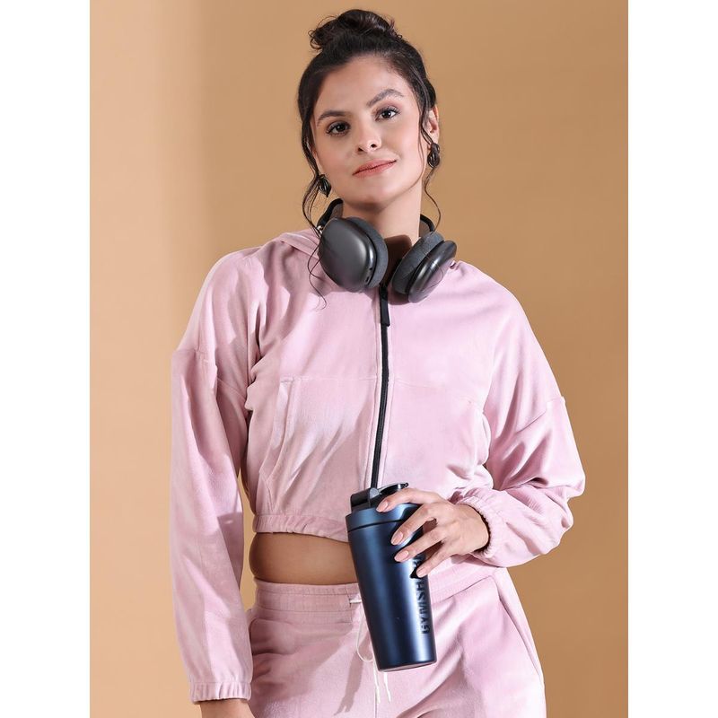 Aesthetic Bodies Women Pink Luxe Velour Iconic Hooded Sweatshirt (XL)