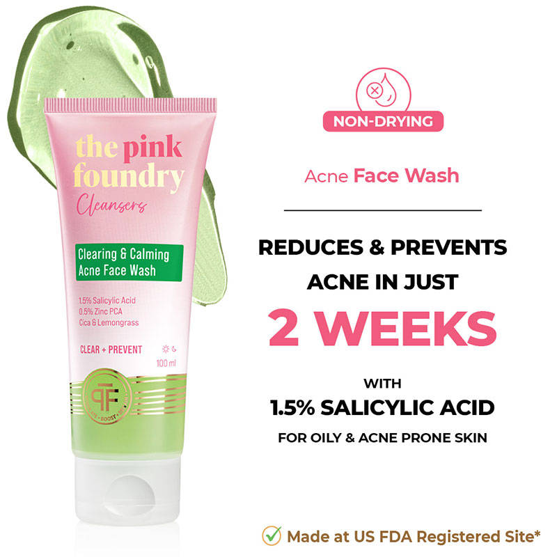 The Pink Foundry Salicylic Acid Acne Face Wash With Zinc & Cica - Treats Acne & Reduces Excess Oil