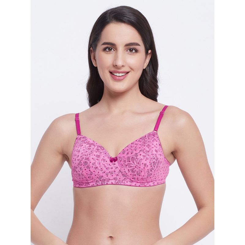 Clovia Padded Non-Wired Full Cup Bra In Pink - Lace (40C)