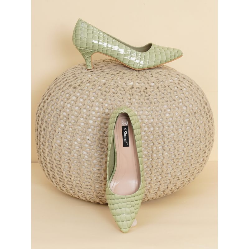 Sherrif Shoes Womens Green Kitten Heel Pumps (EURO 40)