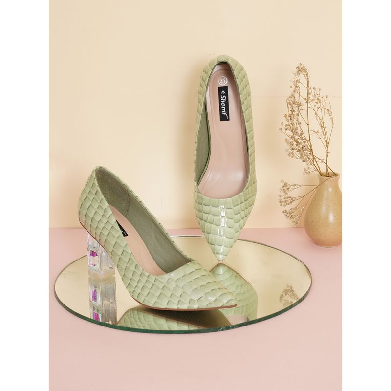 Sherrif Shoes Womens Green Block Heel Pumps (EURO 40)