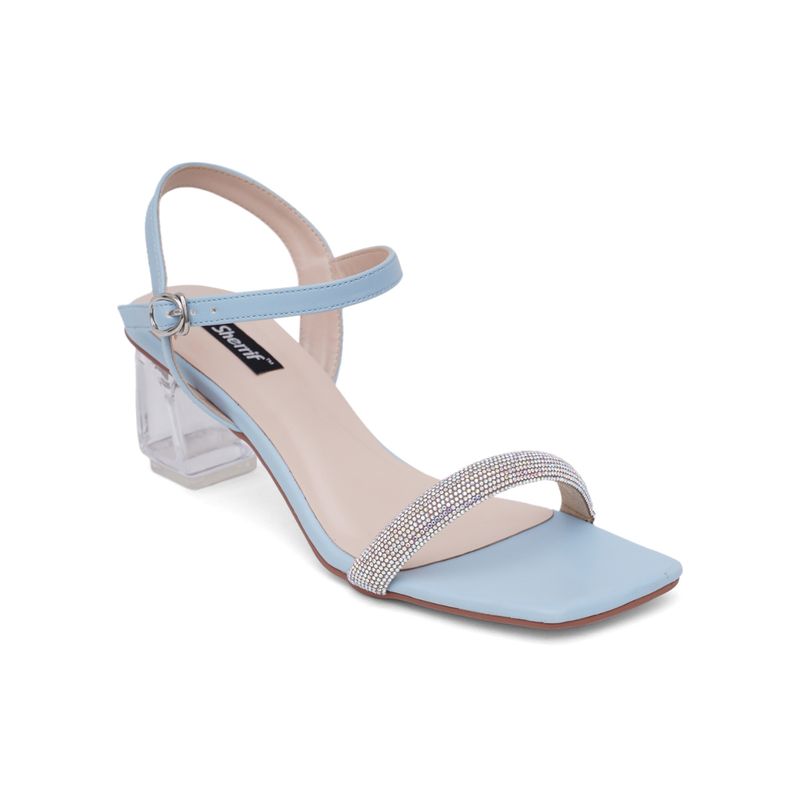 Sherrif Shoes Womens Stylish Blue Ankle Strap Block Heel (EURO 41)