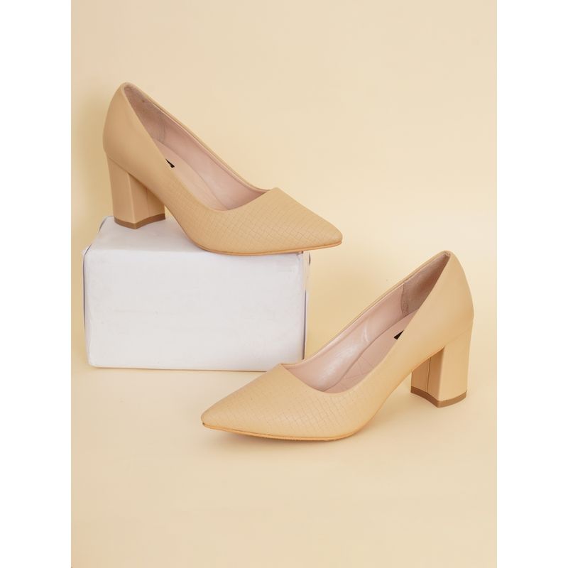 Beige low block best sale heels