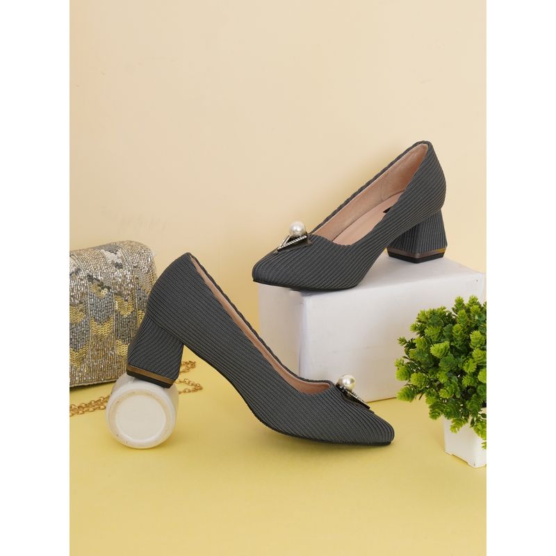 Sherrif Shoes Womens Grey Block Heel Pumps (EURO 34)