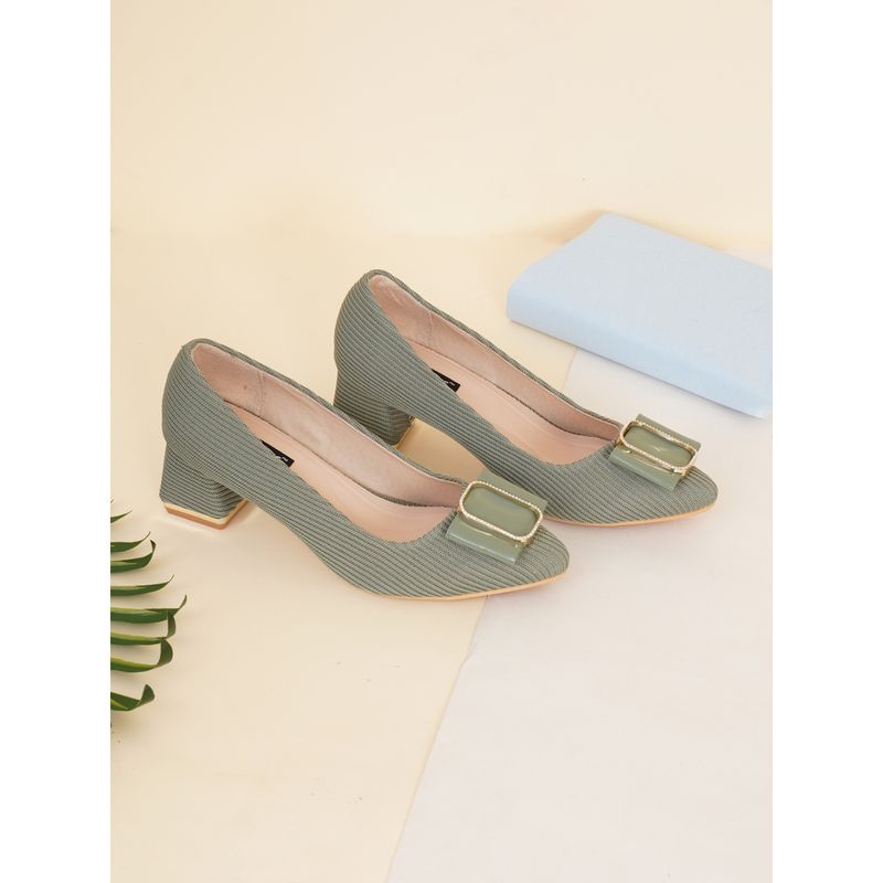 Sherrif Shoes Womens Green Block Heel Pumps (EURO 34)
