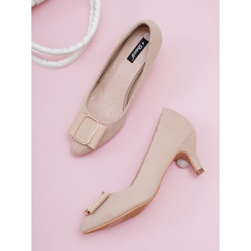 Buy Sherrif Shoes Womens Beige Kitten Heel Pumps Online
