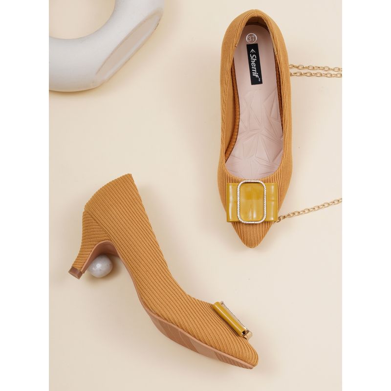 Sherrif Shoes Womens Yellow Kitten Heel Pumps (EURO 40)